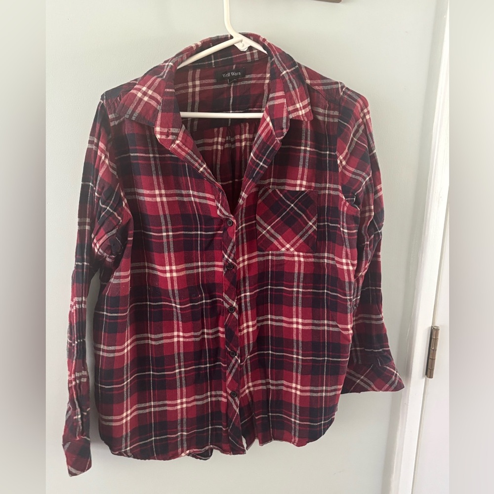 Red and Blue Plaid Button-Up Shirt